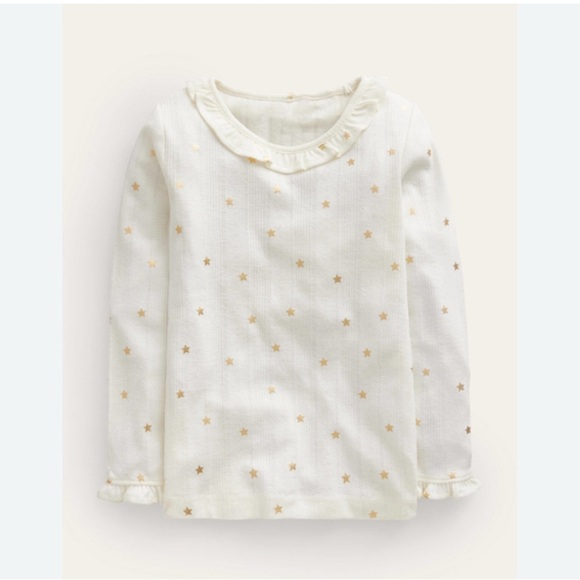 Mini Boden Sz 5/6Y White Star Print Kids Top With Ruffle Collar - Picture 1 of 4